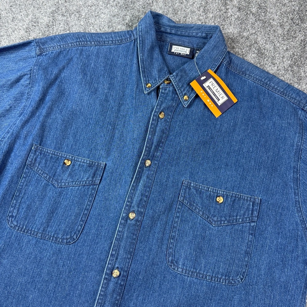 Premier International Mens Denim Shirt XL NWT Baggy Short Sleeve Button Down